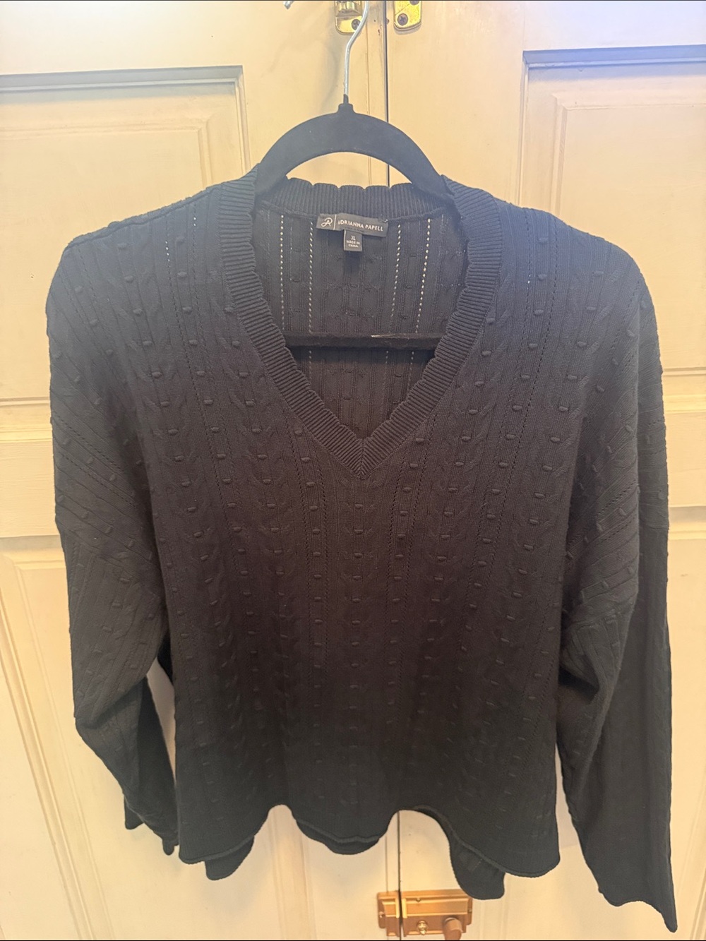 Adrianna Papell Dark Green Textured V-Neck Knit Sweater XL